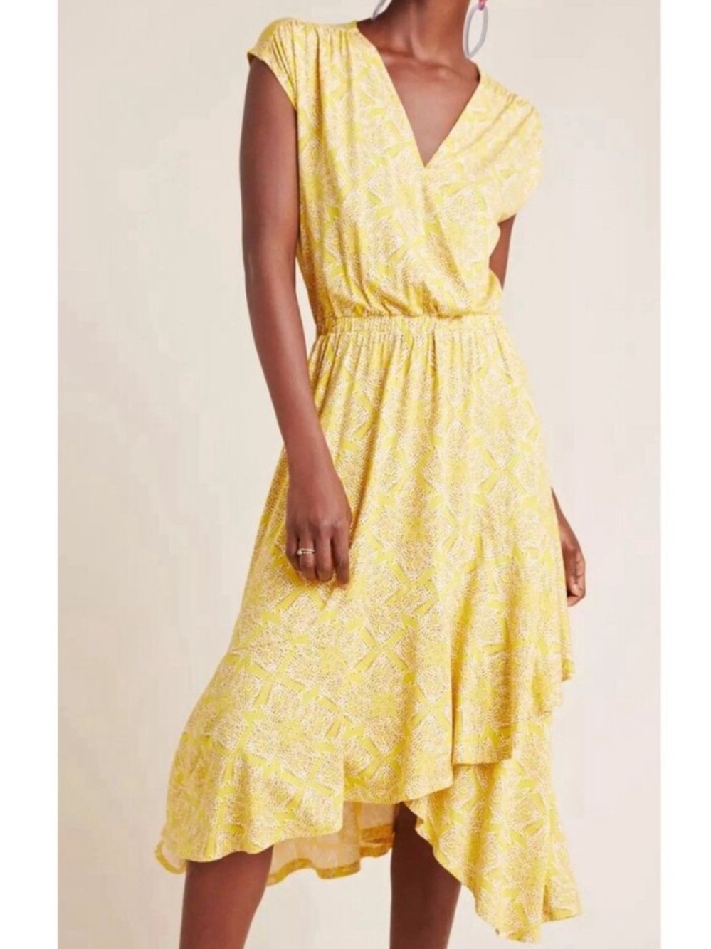 Maeve Yellow Printed Asymmetrical Wrap Dress